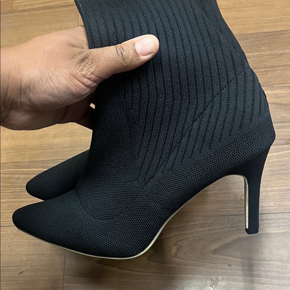 Black Ribbed Mid-Calf Boots - Picture 3 of 6
